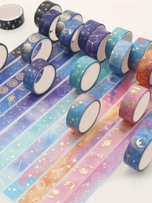 S3864b37d28c64fd395bdf79d9fbd7ce38.webp Gold Foil Starry Sky Washi Tape Set (12 Rolls)