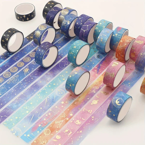 S3864b37d28c64fd395bdf79d9fbd7ce38.webp Gold Foil Starry Sky Washi Tape Set (12 Rolls)