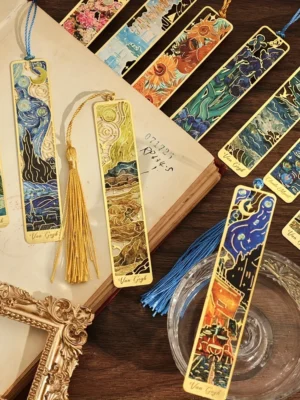 Vintage Oil Painting Metal Bookmark with Tassel