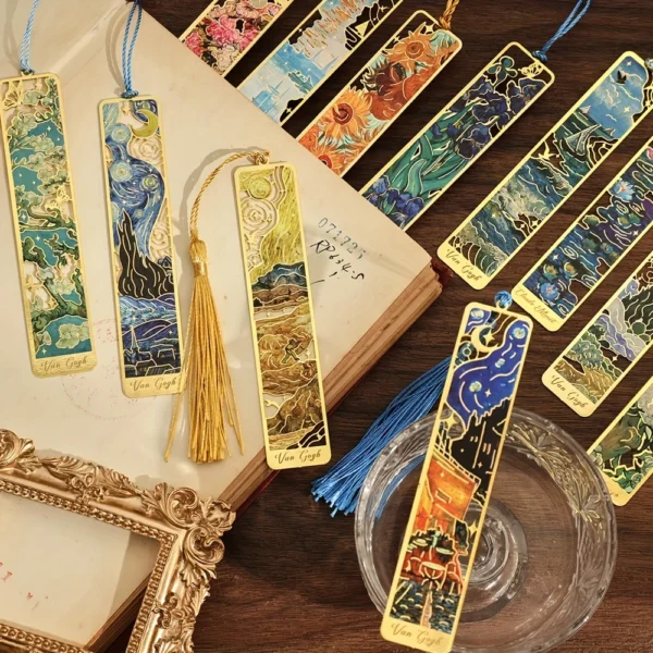 S5bed91f5e2594a73a36f0487c416f4afA.webp Vintage Oil Painting Metal Bookmark with Tassel