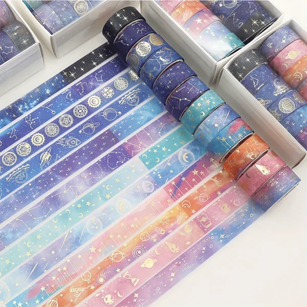S670b7473ba0349a690b0af35e4c9a9ef8.webp Gold Foil Starry Sky Washi Tape Set (12 Rolls)