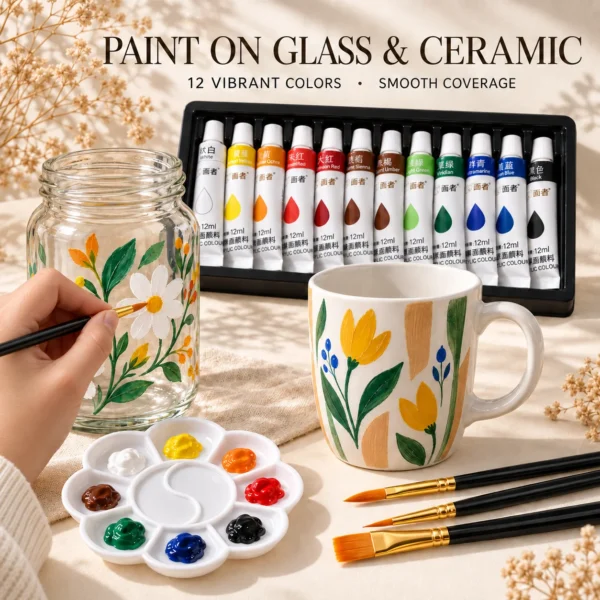 Acrylic Paint Set with Brushes & Palette (12 Colours)