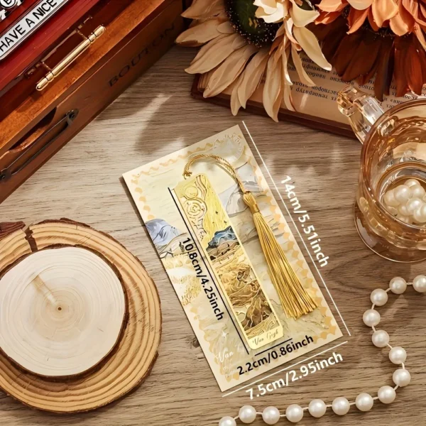 S91ee9edcedd44c6b879849995afd4a62y.webp Vintage Oil Painting Metal Bookmark with Tassel