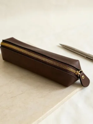 Vintage Leather Zip Pencil Pouch