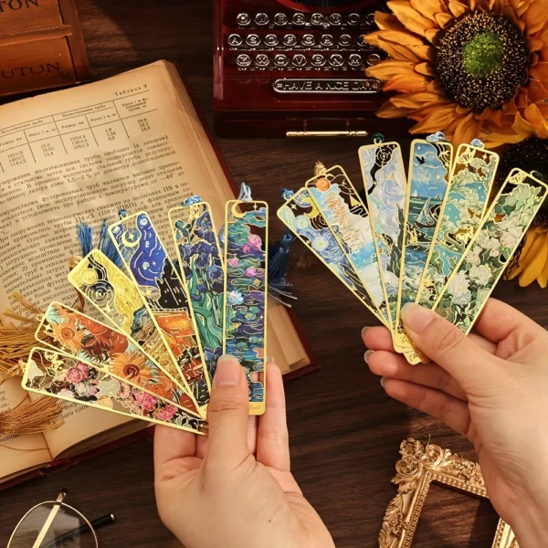 Sadf1ffb52d9544f5b2f31b1e54ff882f6.webp Vintage Oil Painting Metal Bookmark with Tassel