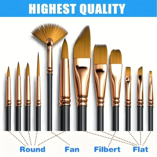 Nylon Flat Paint Brush Set (12 pcs)