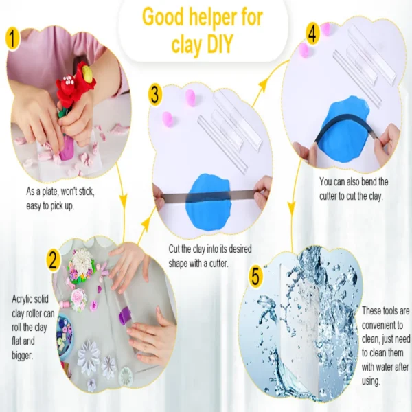 Acrylic Clay Roller & Cutter Tool Set (4 pcs)